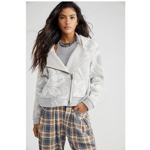 NEW Free People Georgia Wool Floral Sweater Jacket in Grey, Size XL